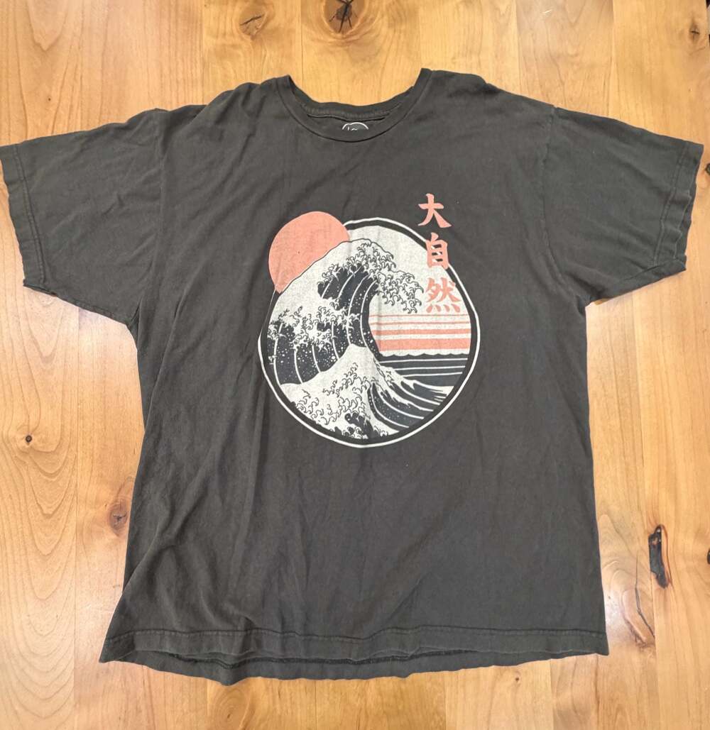 Lost Gods Great Wave of Kanagawa Graphic Charcoal T-Shirt